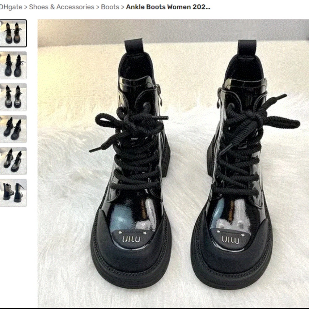 Ankle Boots Glossy Black Lace Up Side Zipper Womens Round Toe